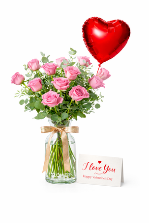 Blush Promise – 12 Pink Roses in Glass Vase