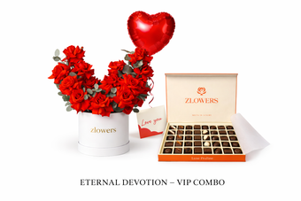 Crimson Promise – 15 Red Roses & Luxe Chocolates