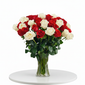 Red & White Roses in Vase