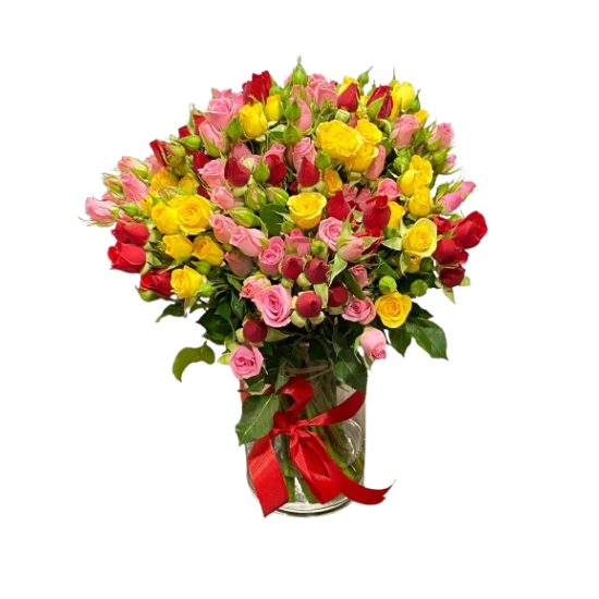 25 Colorful Baby Roses vase